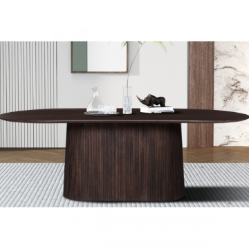 Table de salle à manger Miguel Ovale 230cm brun foncé | Structure et plateau en bois de magnolia massif