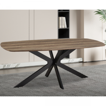Aziz 200 cm Table ovale danoise avec décor mangue | Pieds en métal, plateau MDF, chant ABS | H76 x L200 x P100 cm - 25mm