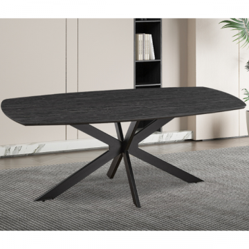 Aziz 200 cm Table ovale danoise avec décor brun foncé | Pieds en métal, plateau MDF, chant ABS | H76 x L200 x P100 cm - 25mm