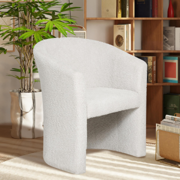 Chaise coquille 'Charlie' Bouclé couleur sable | Panneau de particules et revêtement PU | H 81 x L 64 x P 62 cm