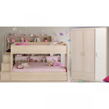 Ensemble de chambre d'enfant Bibop | Lit superposé, ensemble de tiroirs de lit, armoire à trois portes