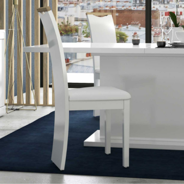 Chaise de salle à manger Danae similicuir - blanc brillant / décor chêne