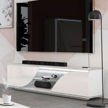 Meuble TV Gioia avec 2 portes - blanc brillant/aspect béton