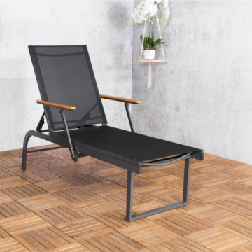 Chaise longue réglable Brahim - 195x70x57 cm - Noir 
