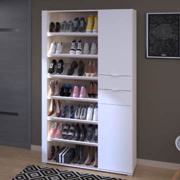 Armoire à chaussures Shooz avec deux portes & deux tiroirs - blanc/décor chêne