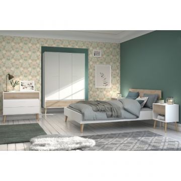 Ensemble de chambre Hardy | Lit double, armoire, commode, table de chevet | Design Oak White