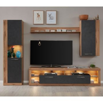 Ensemble salon Rock | Meuble TV, étagère, armoire et meuble haut | décor Wotan Oak / Matera finish