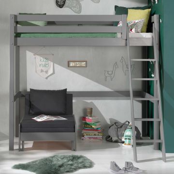 Lit mezzanine Claire 90x200 avec canapé-lit - gris