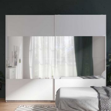 Armoire Soma 250cm avec 2 portes coulissantes & miroir - blanc/béton
