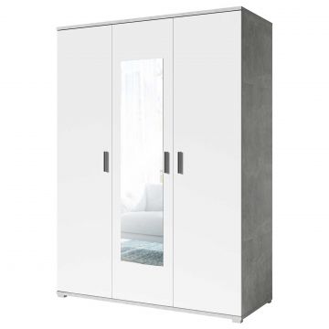 Armoire Soma 150cm avec 3 portes & miroir - blanc/béton