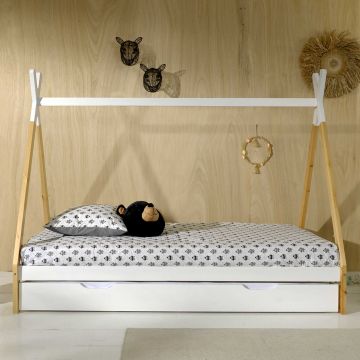 Lit Tipi 90 x 200cm avec tiroir de lit - blanc