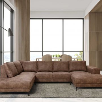 Canapé d'angle Wout gauche similicuir - brun