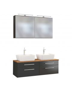 Set meuble lavabo double Dasa 120cm 4 tiroirs - graphite/gris mat 