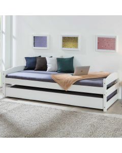 Lit Vindas 90x200 avec lit d'appoint réglable en hauteur - blanc