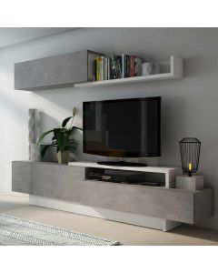 Meuble TV Izquierdo 240cm 3 portes - béton/blanc 