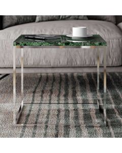 Table d'appoint Gleam 50x50 - marbre vert/chrome
