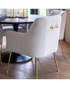 Chaise de salle à manger Hubbs bouclé - blanc/or