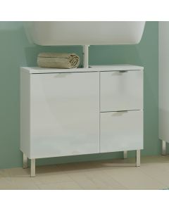 Meuble sous lavabo Mauro 60cm avec porte & 2 tiroirs - blanc brillant